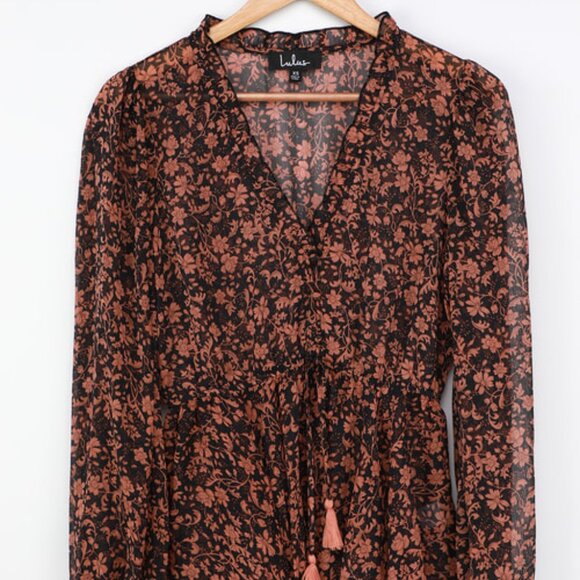 Black Floral Print Long Sleeve Top - Picture 3 of 5